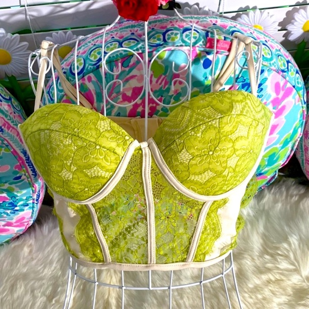 Shein chartreuse corset style lace camisole with padded bust